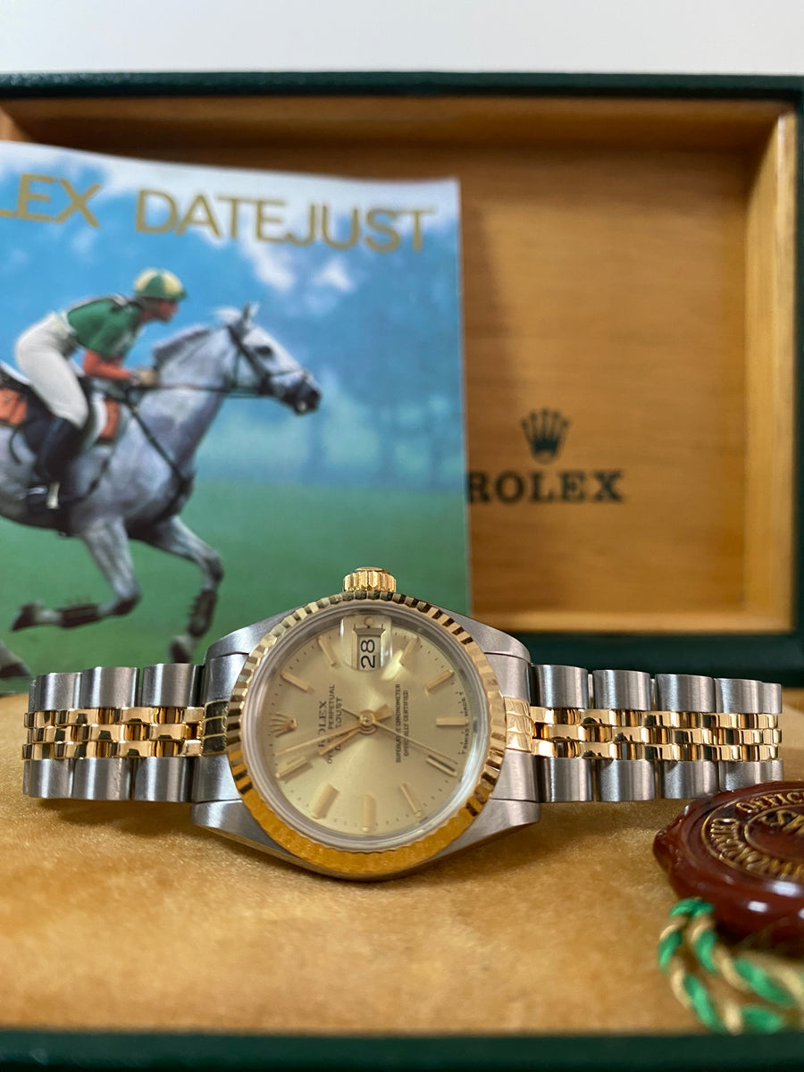 Rolex Steel and Yellow Gold Lady-Datejust - E serial - Fluted Bezel - Champagne Index Dial - Jubilee Bracelet - 69173