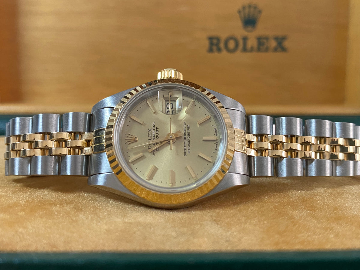 Rolex Steel and Yellow Gold Lady-Datejust - E serial - Fluted Bezel - Champagne Index Dial - Jubilee Bracelet - 69173