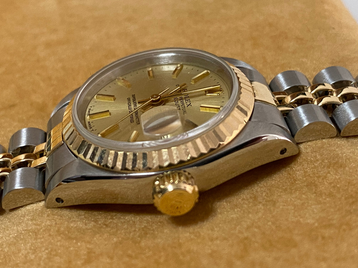 Rolex Steel and Yellow Gold Lady-Datejust - E serial - Fluted Bezel - Champagne Index Dial - Jubilee Bracelet - 69173