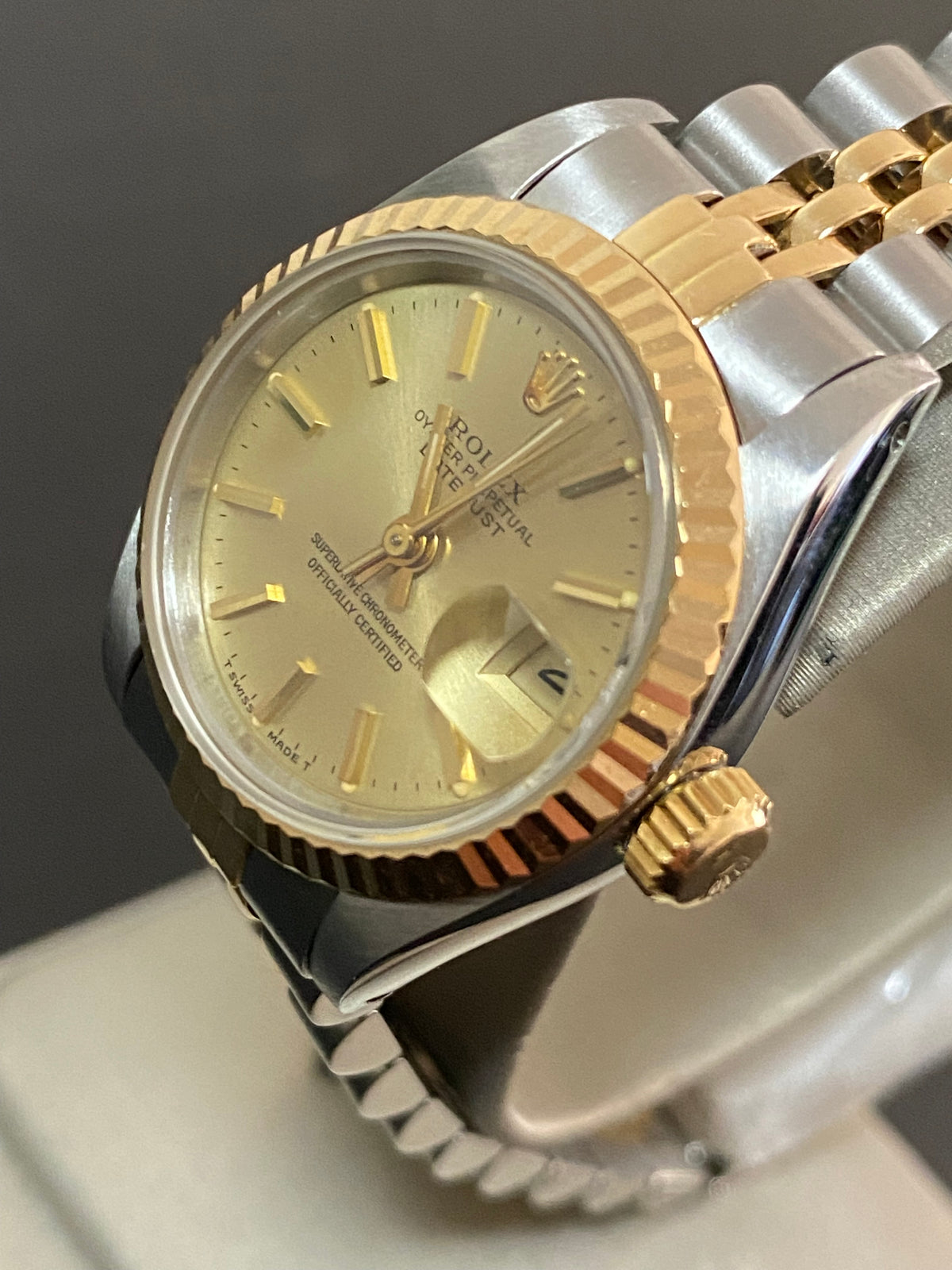 Rolex Steel and Yellow Gold Lady-Datejust - E serial - Fluted Bezel - Champagne Index Dial - Jubilee Bracelet - 69173