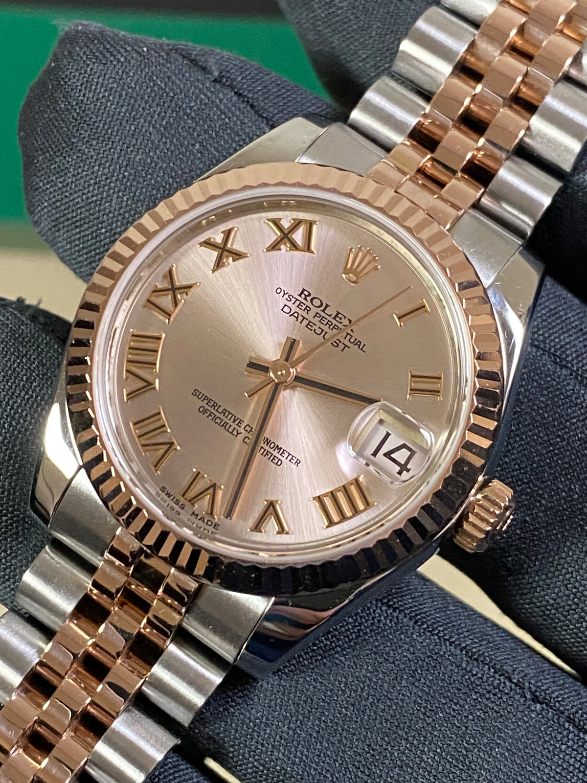 Rolex Steel and Everose Gold Datejust 31 - 2014 - Fluted Bezel - Pink Roman Dial Dial - Jubilee Bracelet - 178271