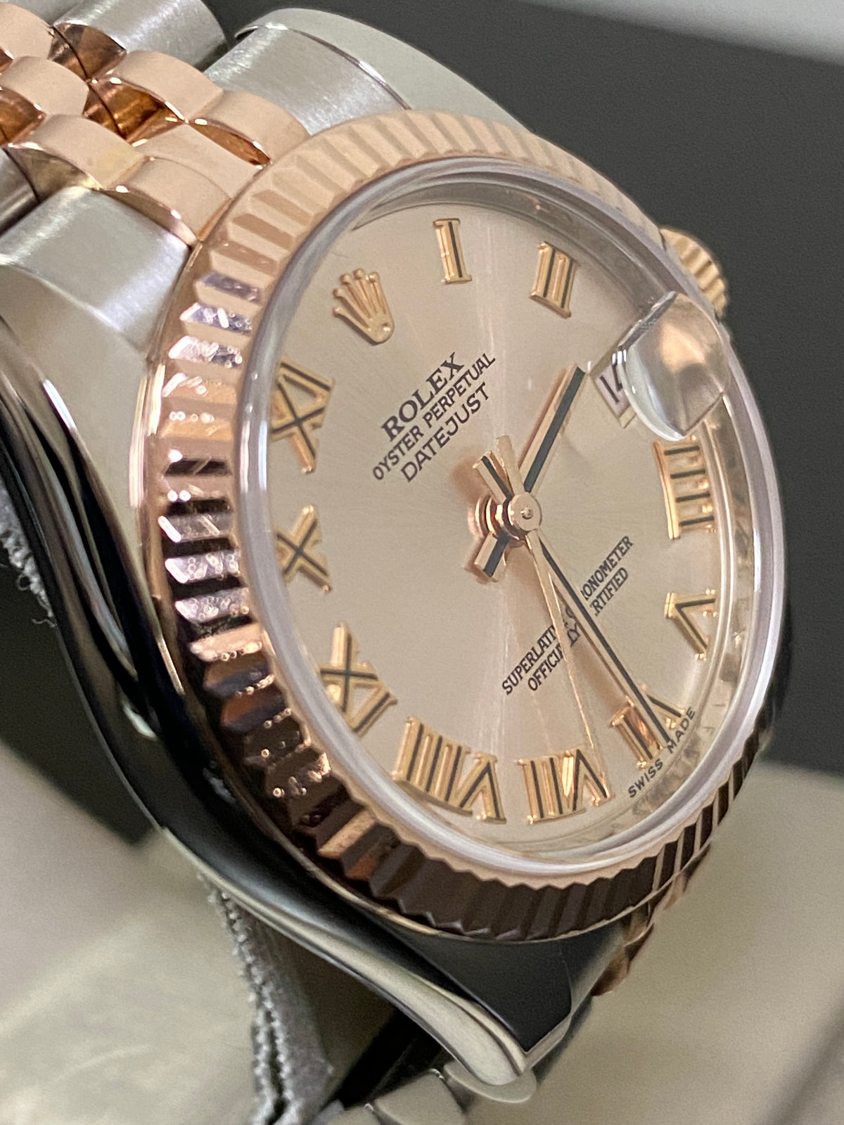 Rolex Steel and Everose Gold Datejust 31 - 2014 - Fluted Bezel - Pink Roman Dial Dial - Jubilee Bracelet - 178271