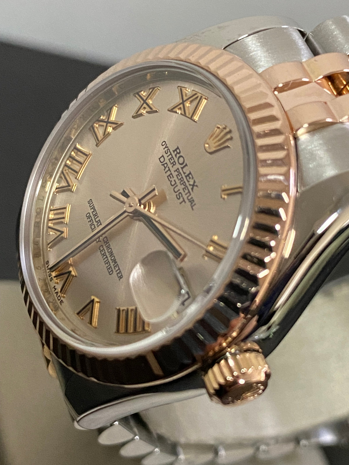 Rolex Steel and Everose Gold Datejust 31 - 2014 - Fluted Bezel - Pink Roman Dial Dial - Jubilee Bracelet - 178271