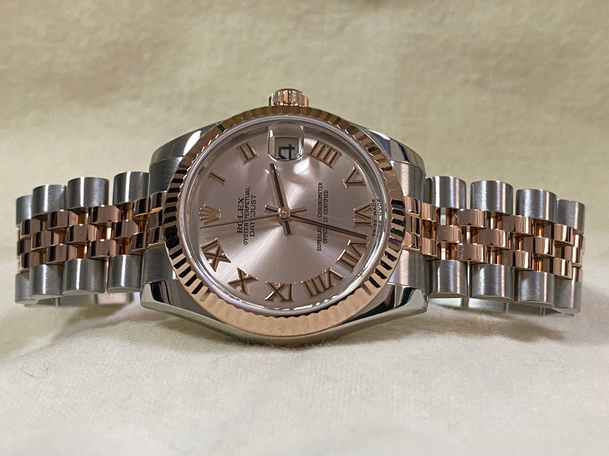 Rolex Steel and Everose Gold Datejust 31 - 2014 - Fluted Bezel - Pink Roman Dial Dial - Jubilee Bracelet - 178271