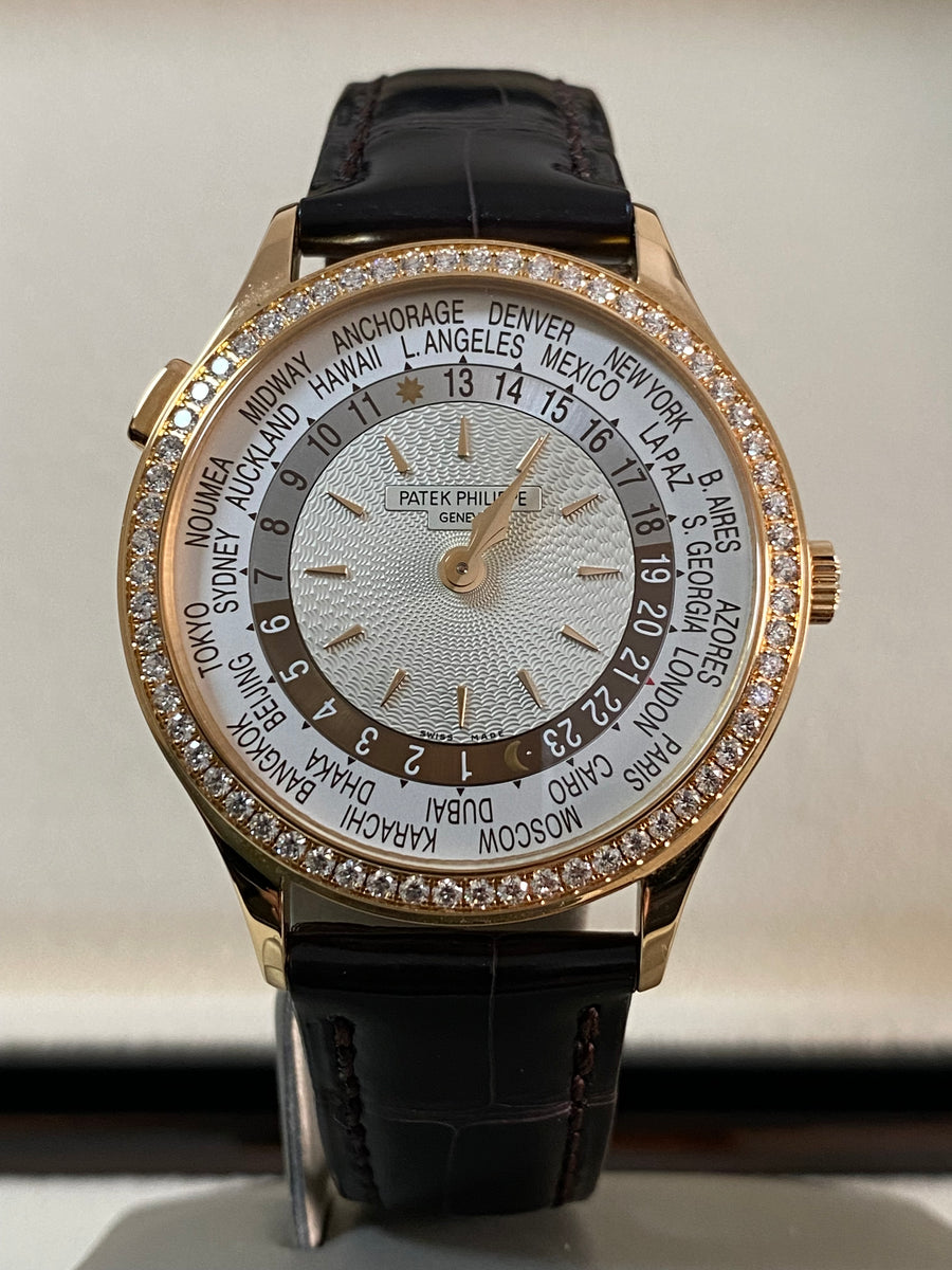 Patek Philippe World Time Tiffany & Co. - 2020 - Diamond Bezel - Ivory Dial - Leather Strap - 7130R-013 *FULL SET*