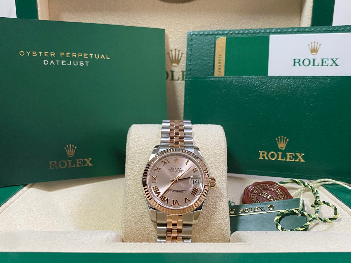 Rolex Steel and Everose Gold Datejust 31 - 2014 - Fluted Bezel - Pink Roman Dial Dial - Jubilee Bracelet - 178271