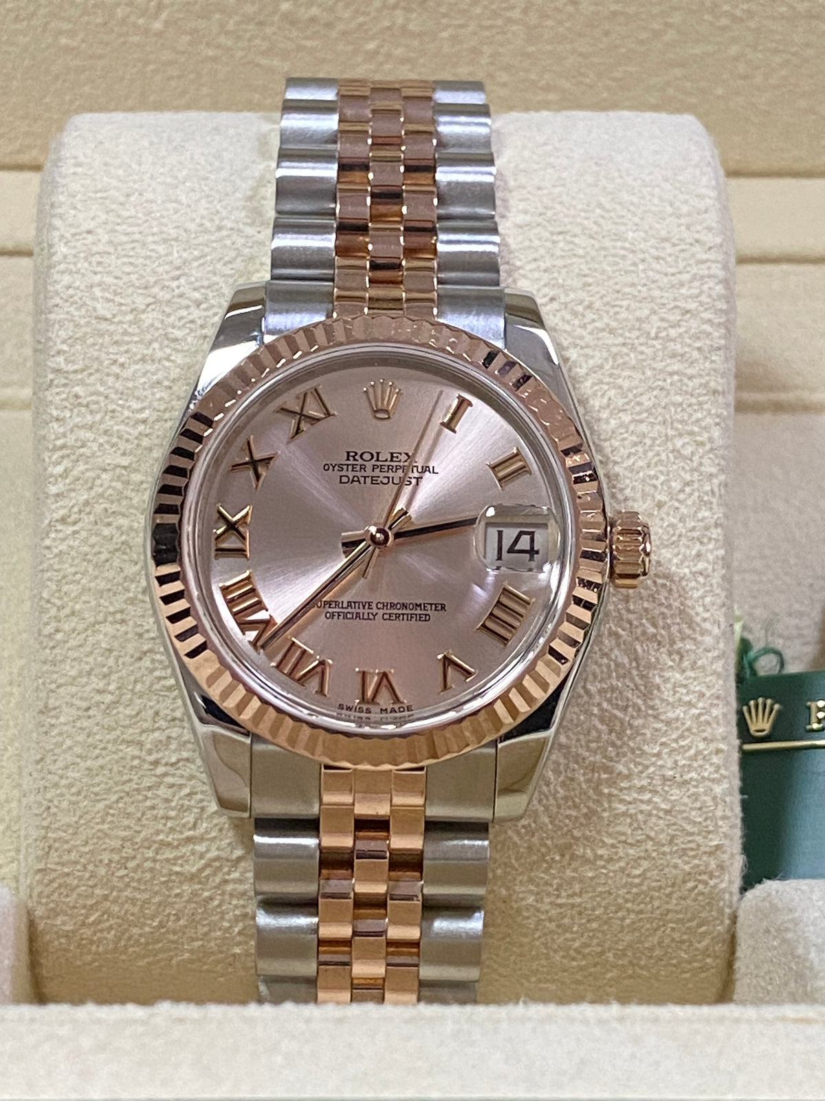 Rolex Steel and Everose Gold Datejust 31 - 2014 - Fluted Bezel - Pink Roman Dial Dial - Jubilee Bracelet - 178271