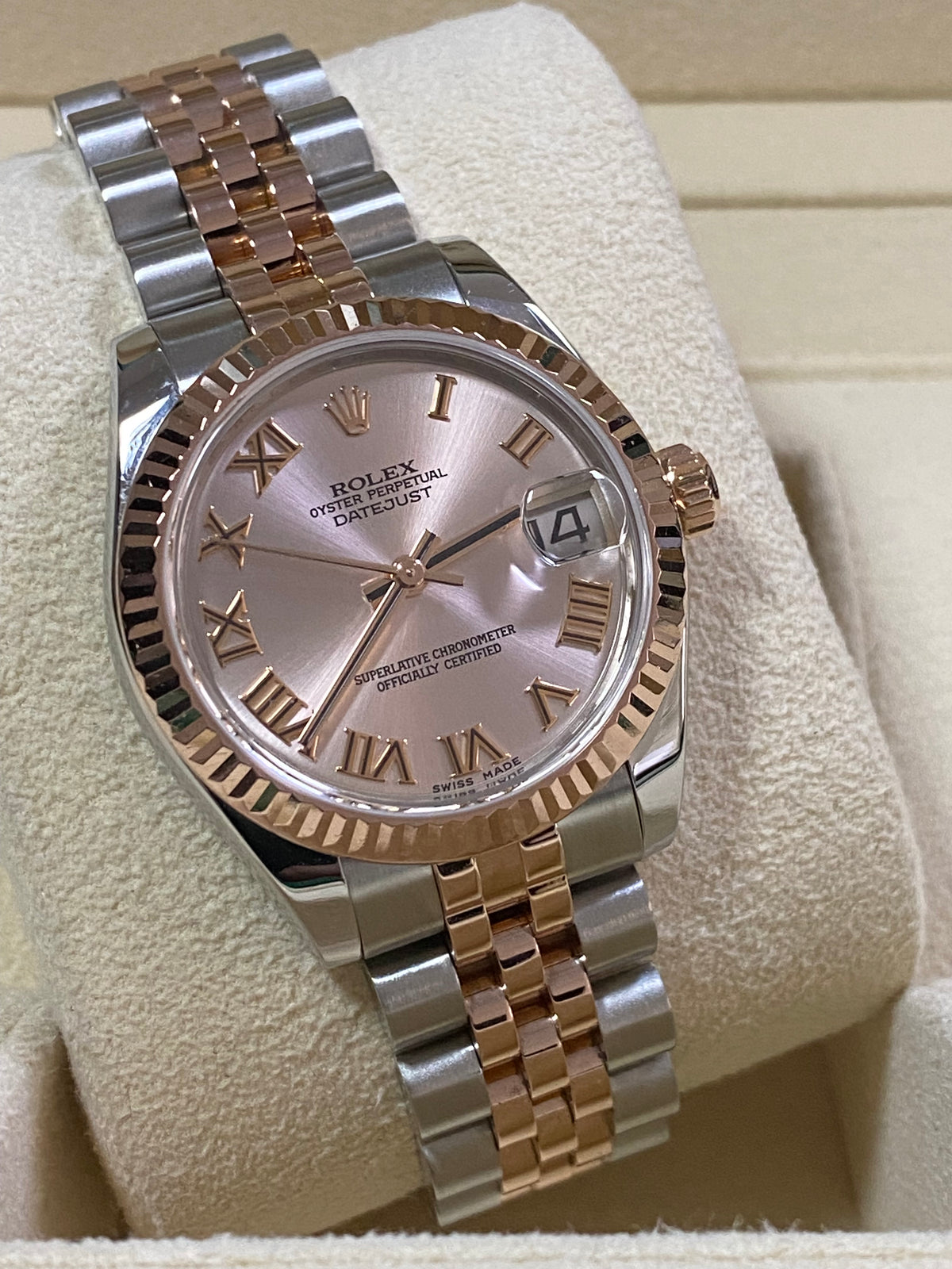 Rolex Steel and Everose Gold Datejust 31 - 2014 - Fluted Bezel - Pink Roman Dial Dial - Jubilee Bracelet - 178271