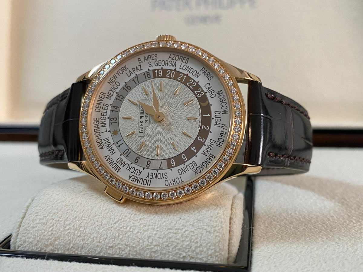 Patek Philippe World Time Tiffany & Co. - 2020 - Diamond Bezel - Ivory Dial - Leather Strap - 7130R-013 *FULL SET*