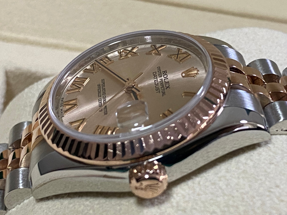 Rolex Steel and Everose Gold Datejust 31 - 2014 - Fluted Bezel - Pink Roman Dial Dial - Jubilee Bracelet - 178271