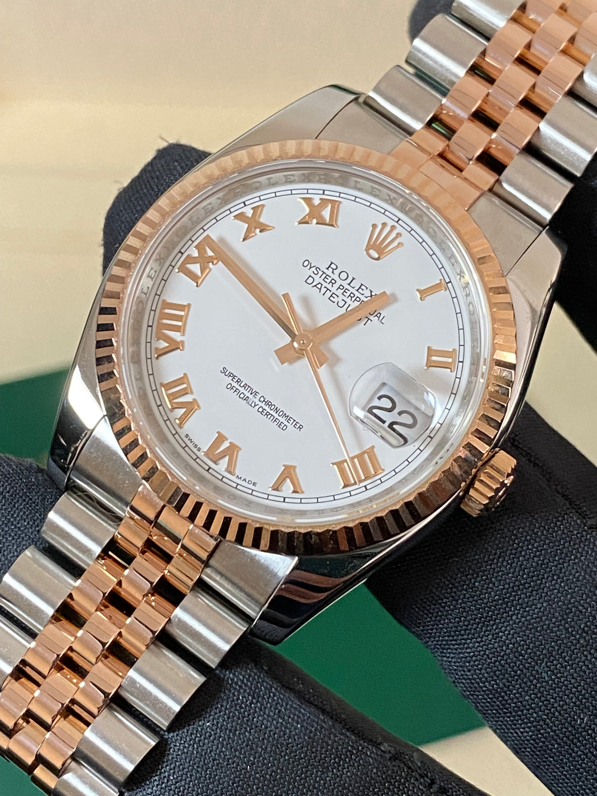 Rolex Steel and Everose Gold Datejust 36 - Z serial - Fluted Bezel - White Roman Dial - Jubilee Bracelet - 116231