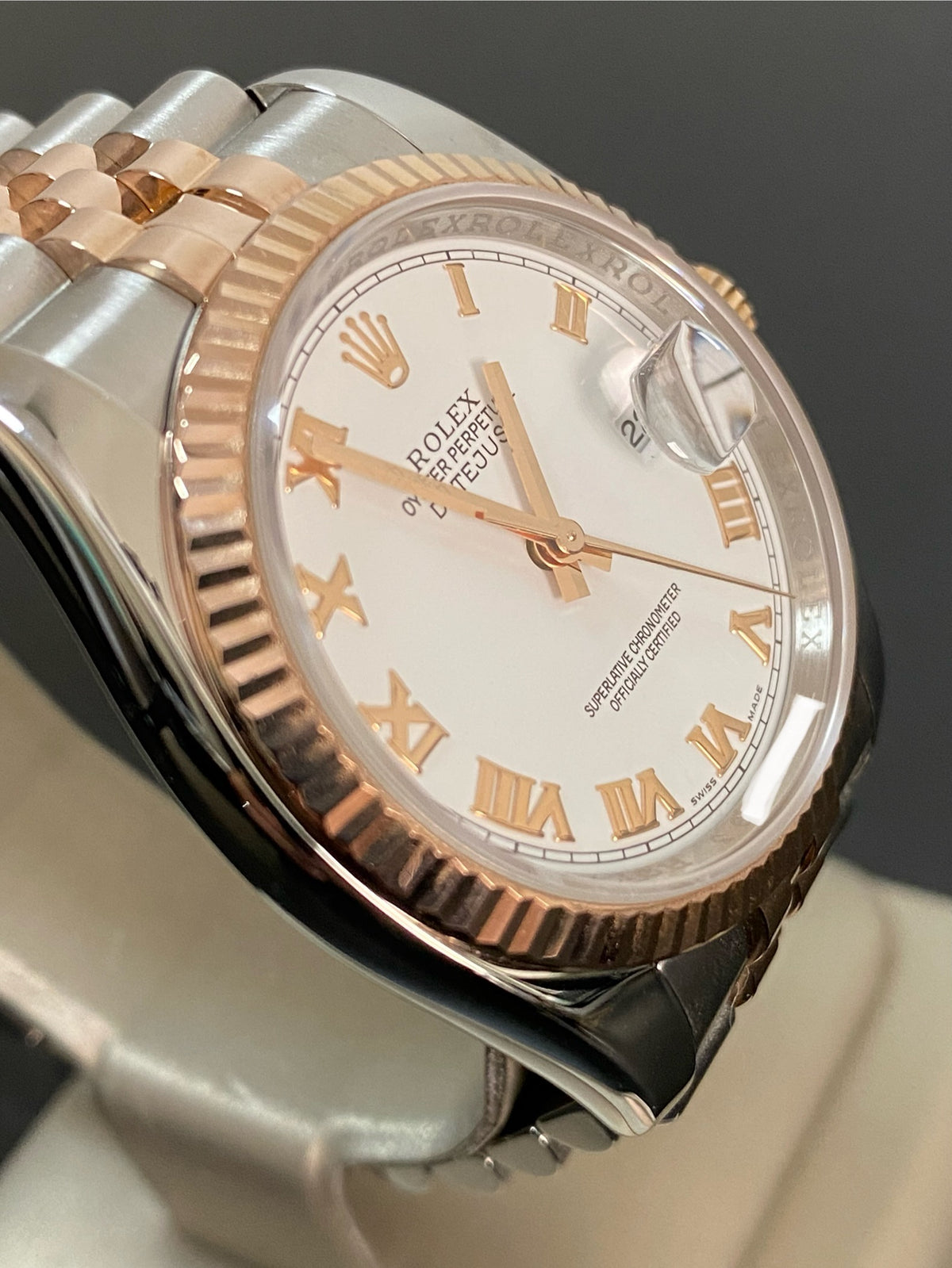 Rolex Steel and Everose Gold Datejust 36 - Z serial - Fluted Bezel - White Roman Dial - Jubilee Bracelet - 116231