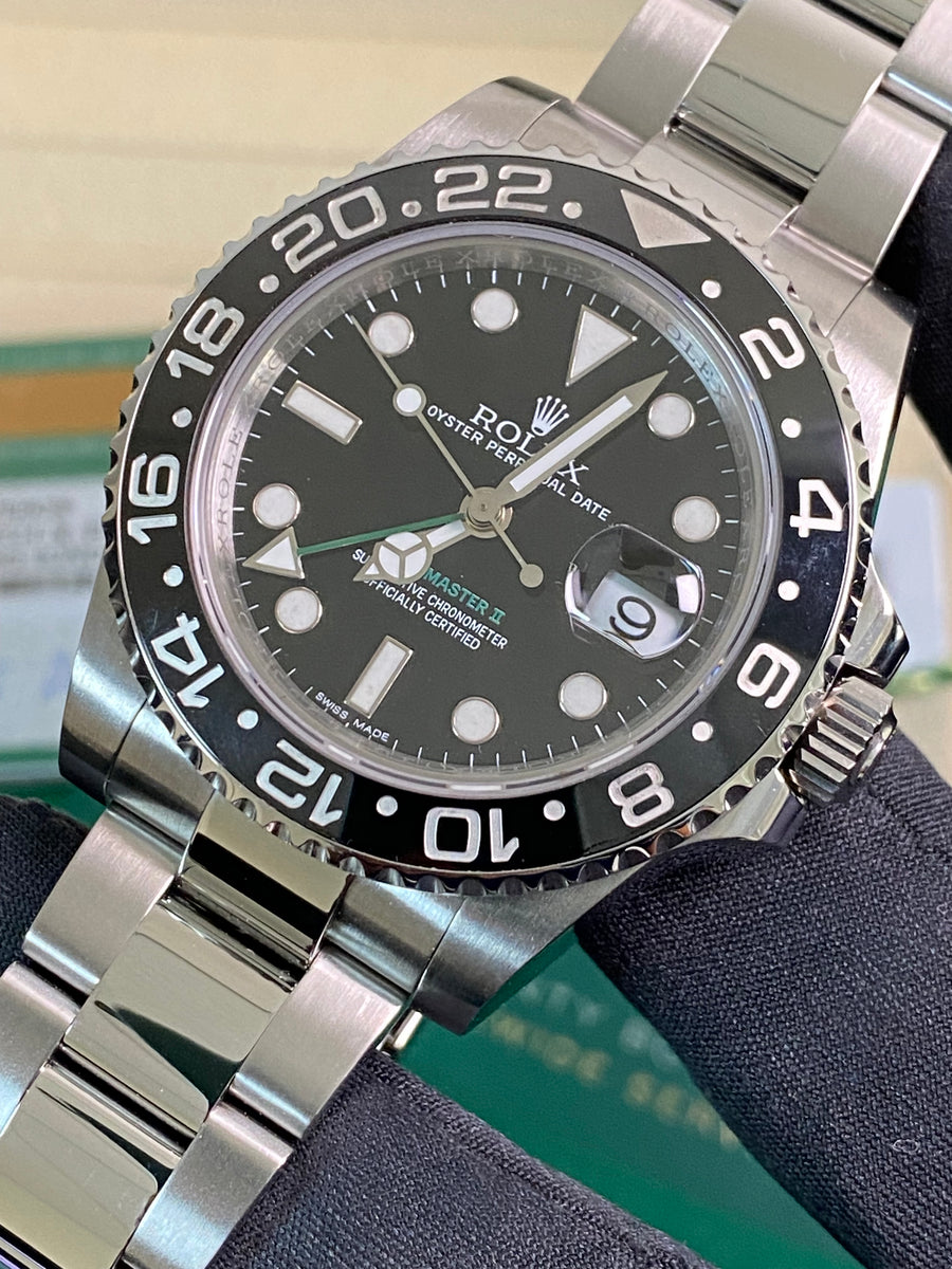 Rolex Steel GMT-Master II - 2017 - Black Bezel - Black Dial Green Arrow Hand- Oyster Bracelet - 116710LN *FULL SET*