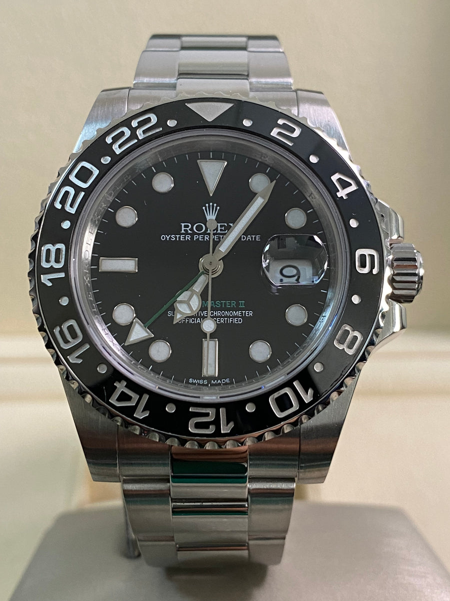 Rolex Steel GMT-Master II - 2017 - Black Bezel - Black Dial Green Arrow Hand- Oyster Bracelet - 116710LN *FULL SET*