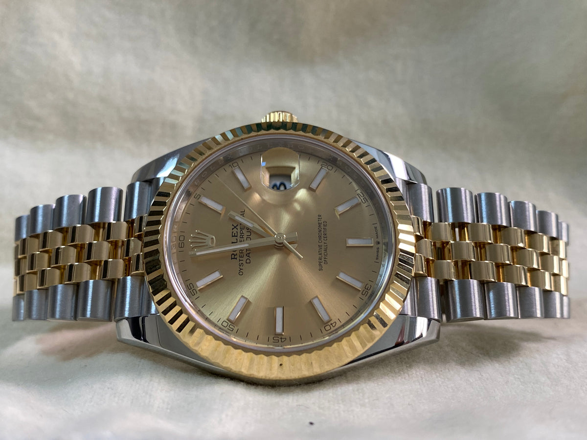 Rolex Steel and Yellow Gold Datejust 41 - 2019 - Fluted Bezel - Champagne Index Dial - Jubilee Bracelet - 126333 *FULL SET*