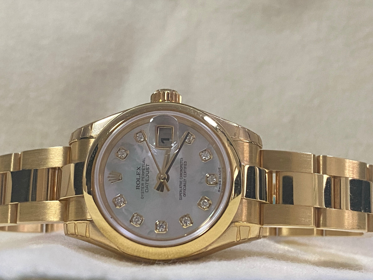 Rolex Yellow Gold Lady-Datejust - Y Serial - Smooth Bezel - Mother of Pearl Diamond Dial - Oyster Bracelet - 179168