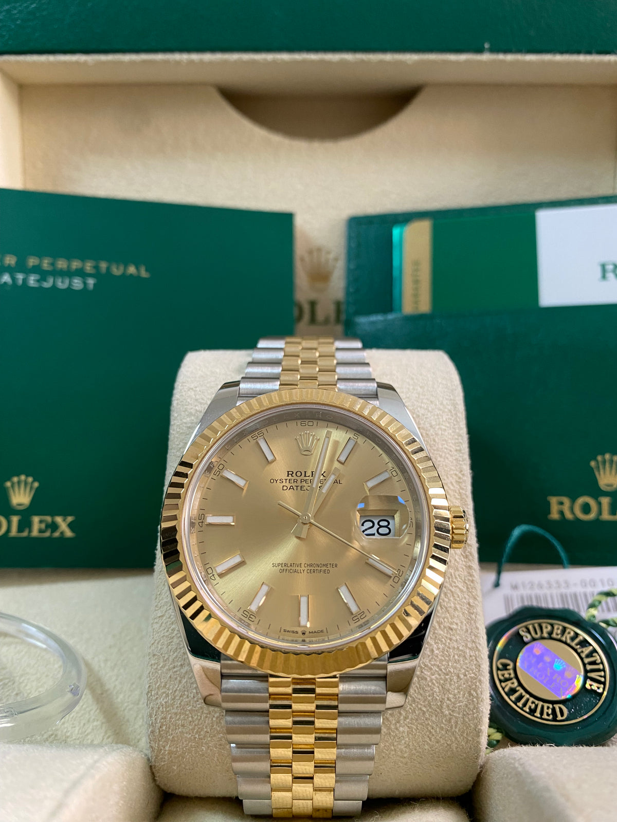 Rolex Steel and Yellow Gold Datejust 41 - 2019 - Fluted Bezel - Champagne Index Dial - Jubilee Bracelet - 126333 *FULL SET*