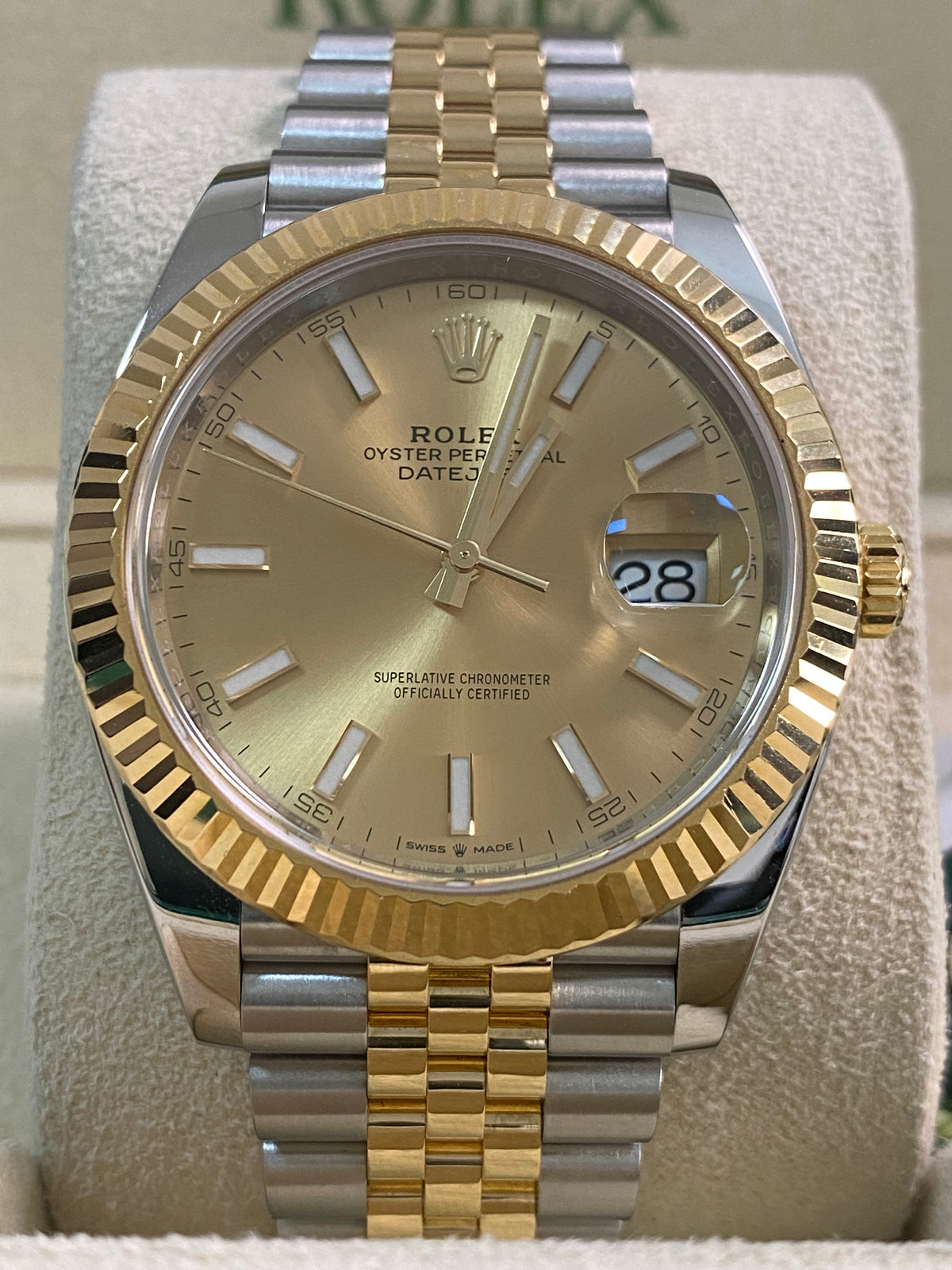 Rolex Steel and Yellow Gold Datejust 41 - 2019 - Fluted Bezel - Champagne Index Dial - Jubilee Bracelet - 126333 *FULL SET*