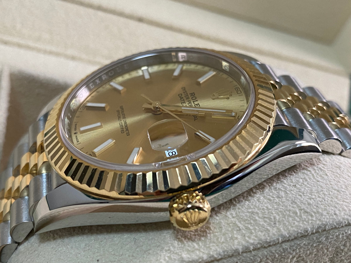 Rolex Steel and Yellow Gold Datejust 41 - 2019 - Fluted Bezel - Champagne Index Dial - Jubilee Bracelet - 126333 *FULL SET*