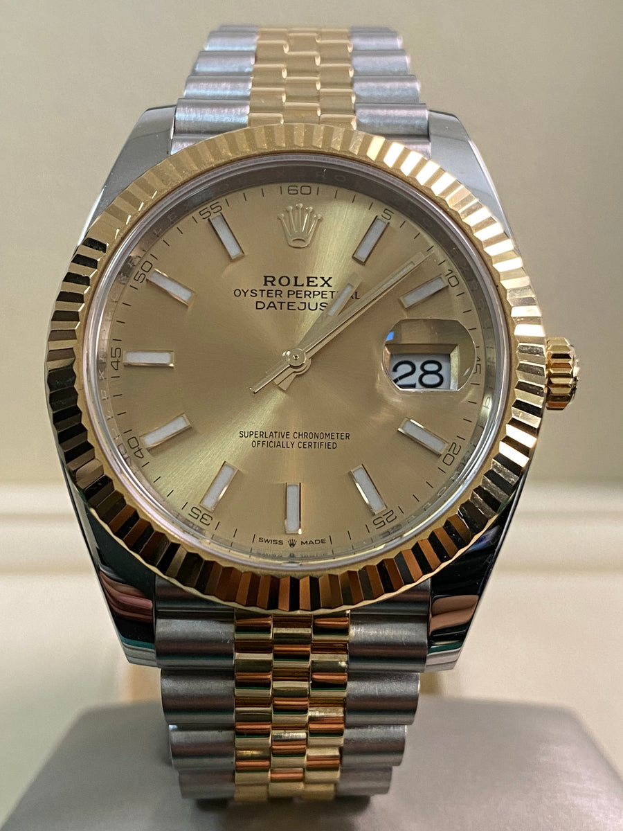 Rolex Steel and Yellow Gold Datejust 41 - 2019 - Fluted Bezel - Champagne Index Dial - Jubilee Bracelet - 126333 *FULL SET*