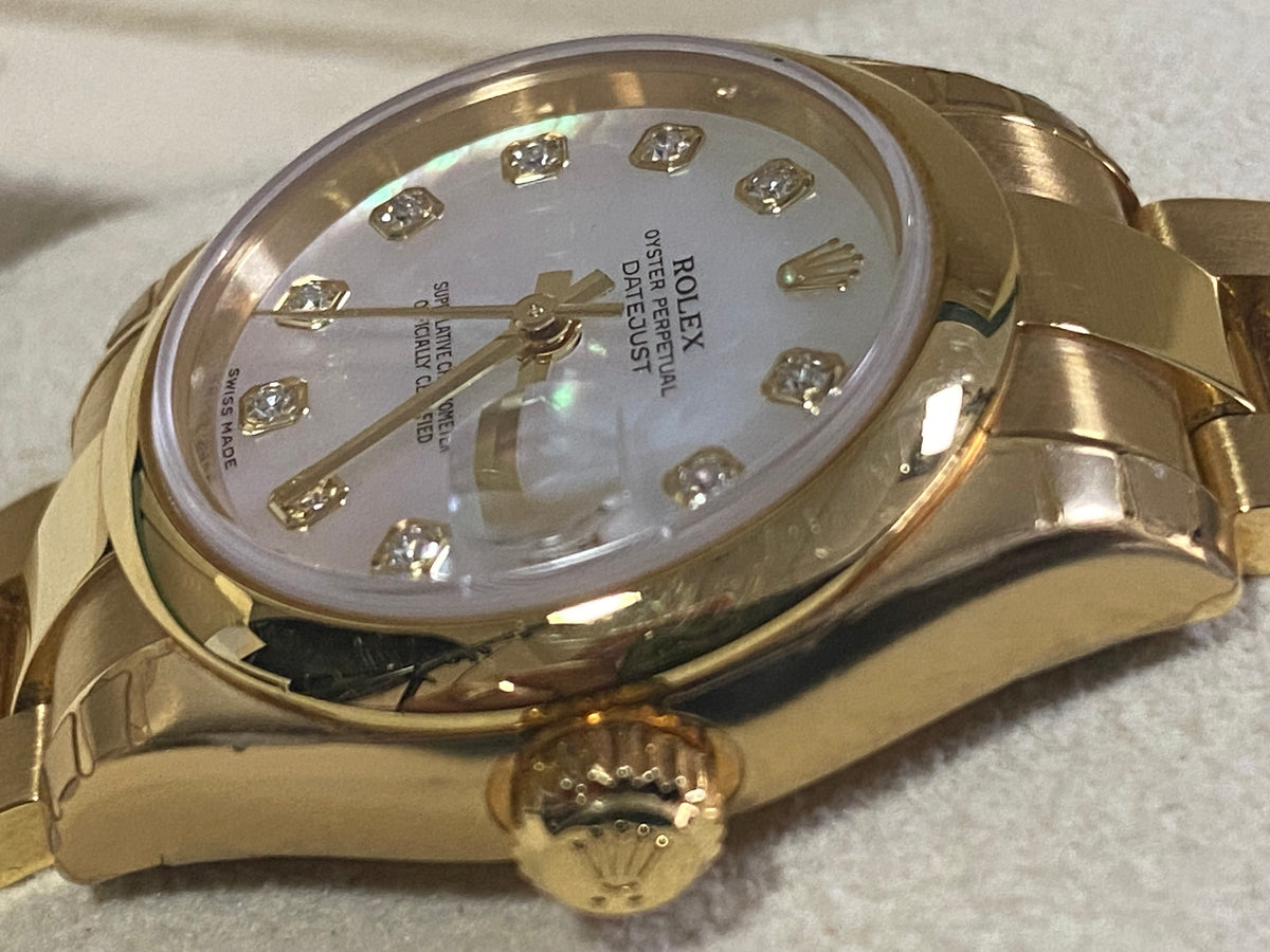 Rolex Yellow Gold Lady-Datejust - Y Serial - Smooth Bezel - Mother of Pearl Diamond Dial - Oyster Bracelet - 179168