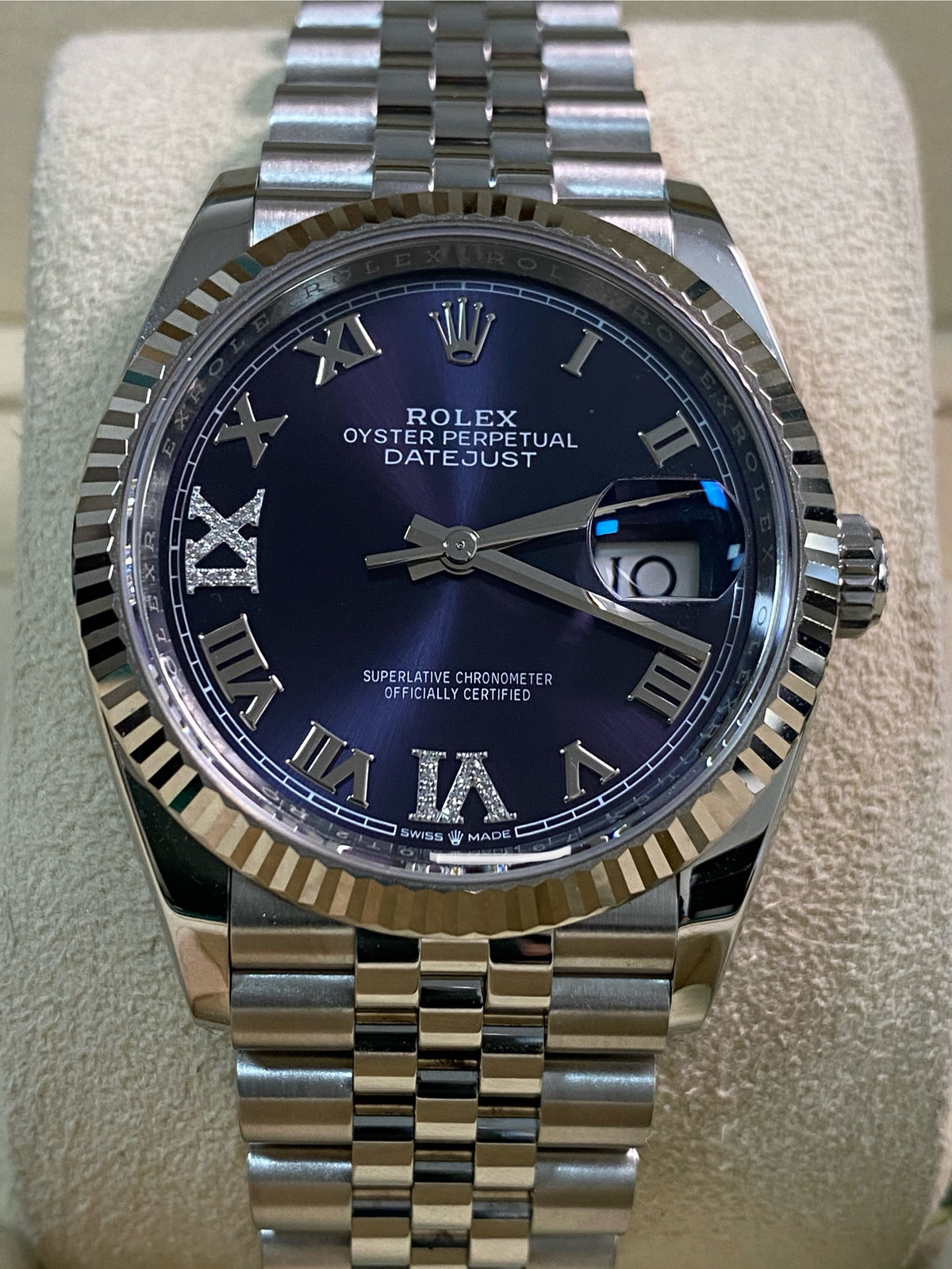 Rolex Steel Datejust 36 - 2024 - Fluted Bezel - Purple Roman Dial - Jubilee Bracelet - 126234 *FULL SET*