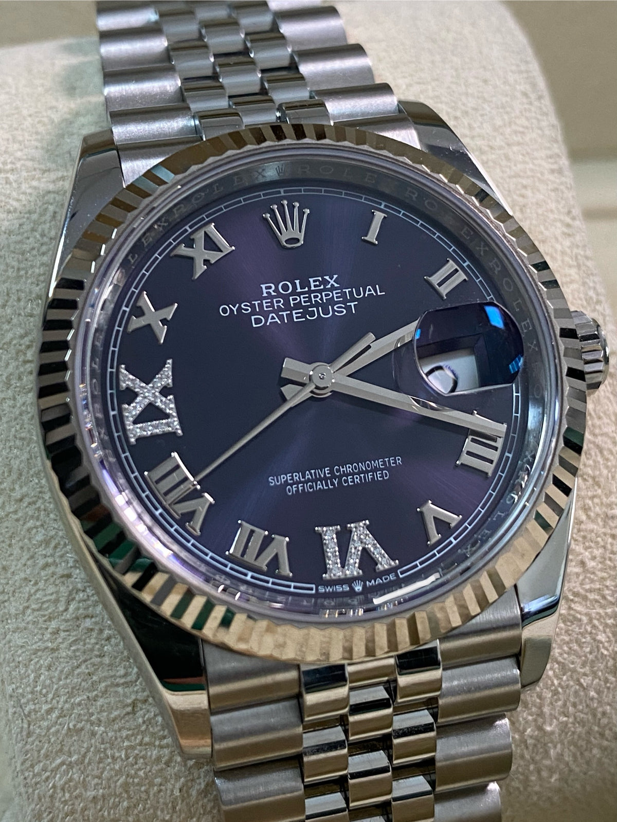 Rolex Steel Datejust 36 - 2024 - Fluted Bezel - Purple Roman Dial - Jubilee Bracelet - 126234 *FULL SET*