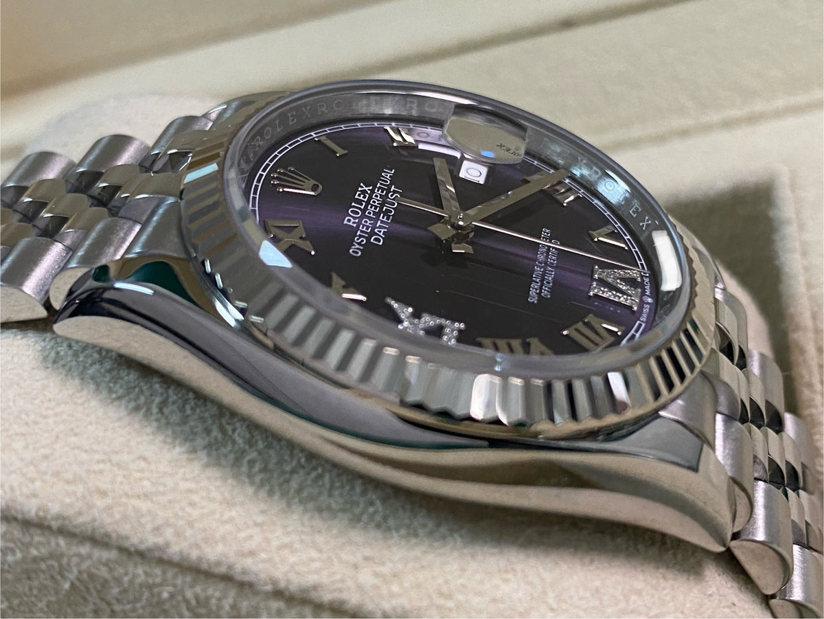 Rolex Steel Datejust 36 - 2024 - Fluted Bezel - Purple Roman Dial - Jubilee Bracelet - 126234 *FULL SET*