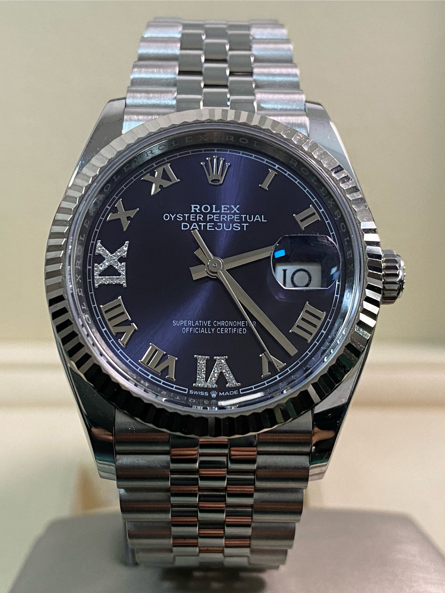 Rolex Steel Datejust 36 - 2024 - Fluted Bezel - Purple Roman Dial - Jubilee Bracelet - 126234 *FULL SET*