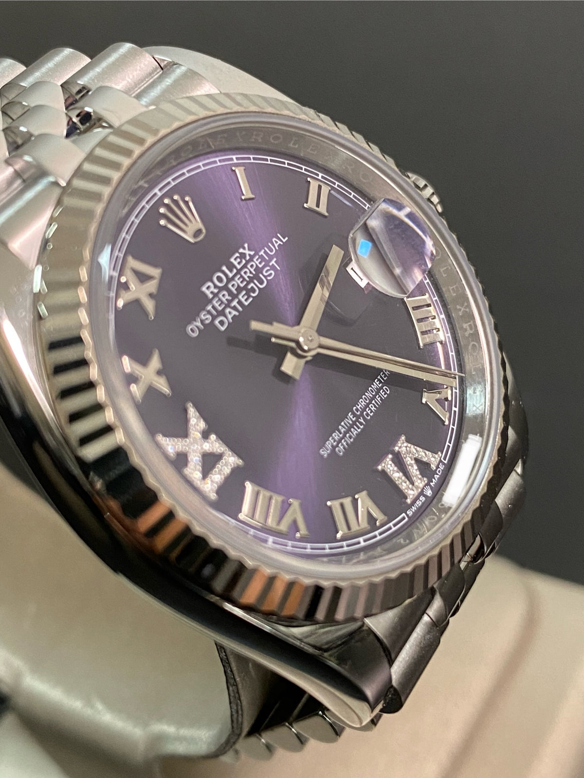 Rolex Steel Datejust 36 - 2024 - Fluted Bezel - Purple Roman Dial - Jubilee Bracelet - 126234 *FULL SET*