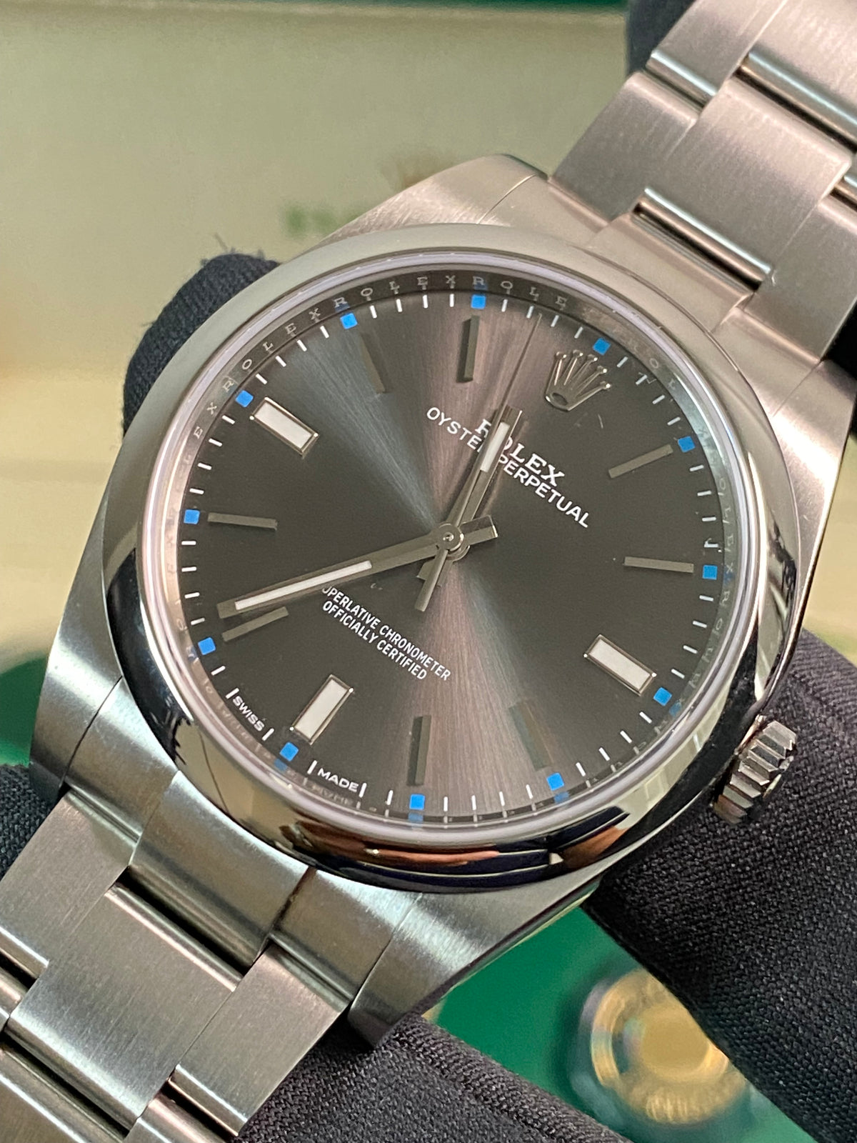 Rolex Oyster Perpetual 39 - 2019 - Domed Bezel - Grey Index Dial - 114300 *FULL STICKERS*