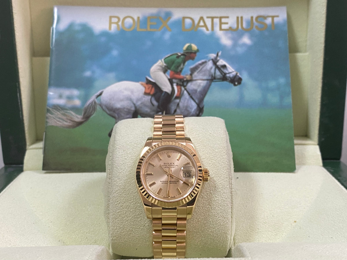 Rolex Yellow Gold Lady-Datejust - Y Serial - Fluted Bezel - Champagne Index Dial - President Bracelet - 179178