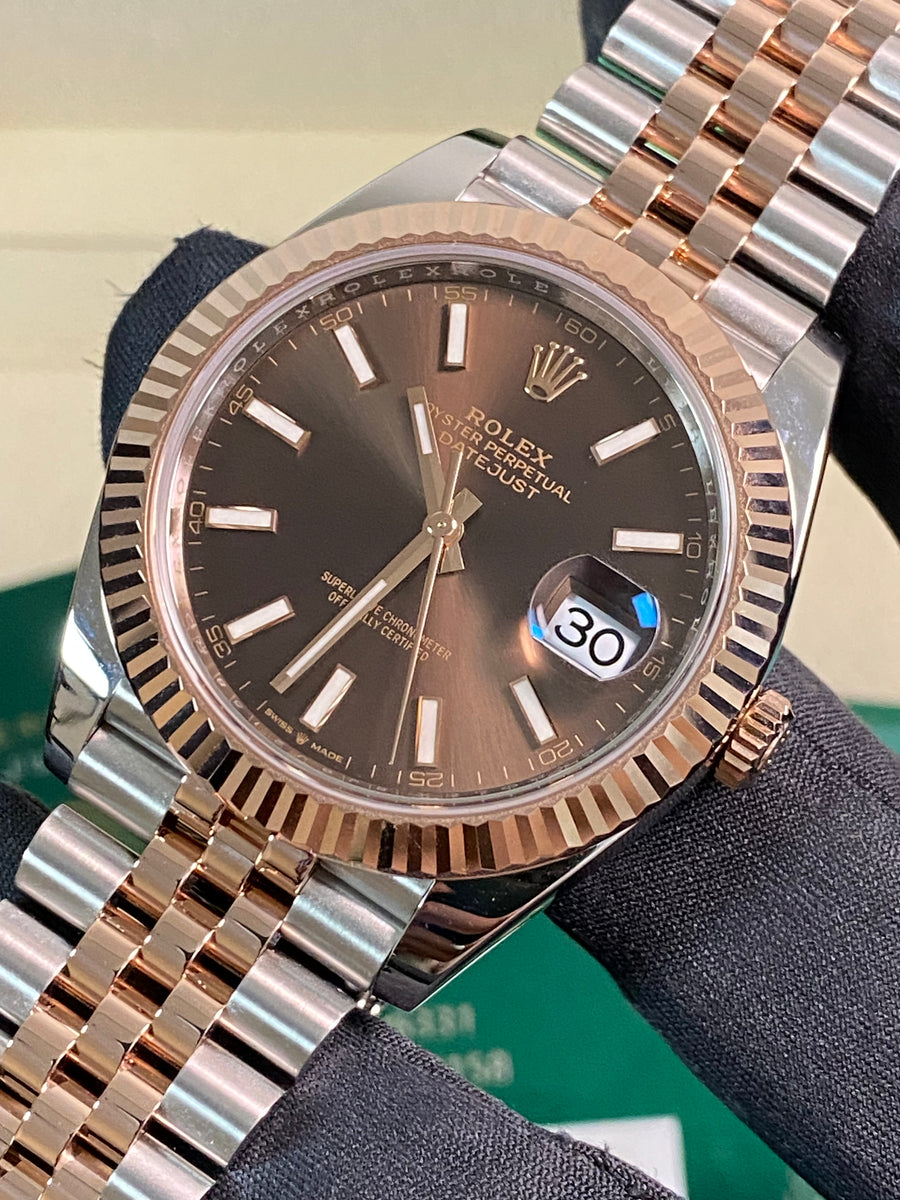 Rolex Steel and Everose Gold Datejust 41 - 2023 - Fluted Bezel - Chocolate Index Dial - Jubilee Bracelet - 126331 *FULL SET*