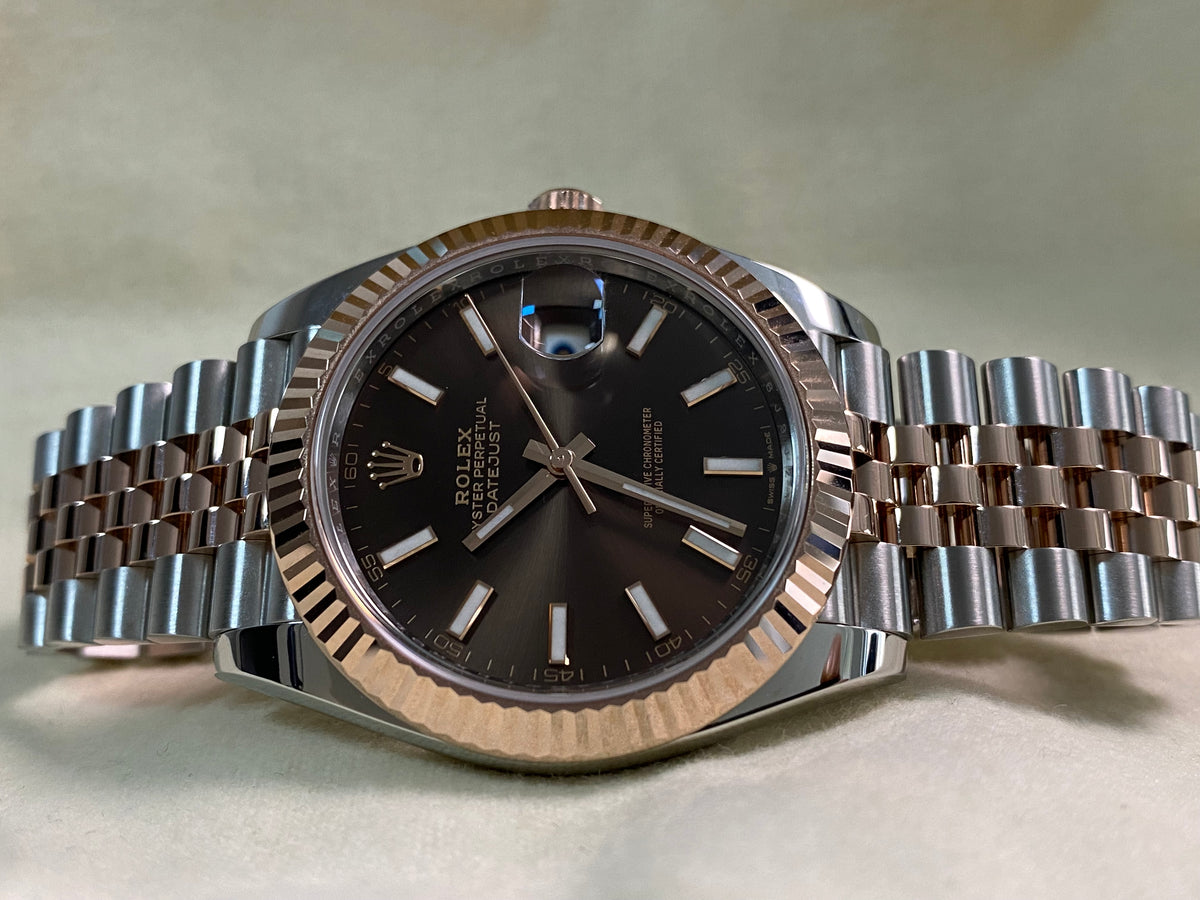 Rolex Steel and Everose Gold Datejust 41 - 2023 - Fluted Bezel - Chocolate Index Dial - Jubilee Bracelet - 126331 *FULL SET*