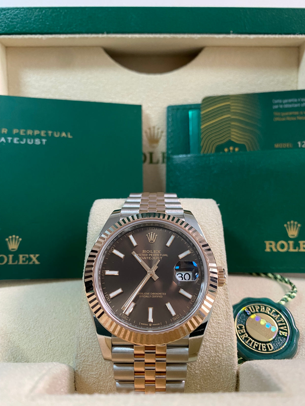 Rolex Steel and Everose Gold Datejust 41 - 2023 - Fluted Bezel - Chocolate Index Dial - Jubilee Bracelet - 126331 *FULL SET*