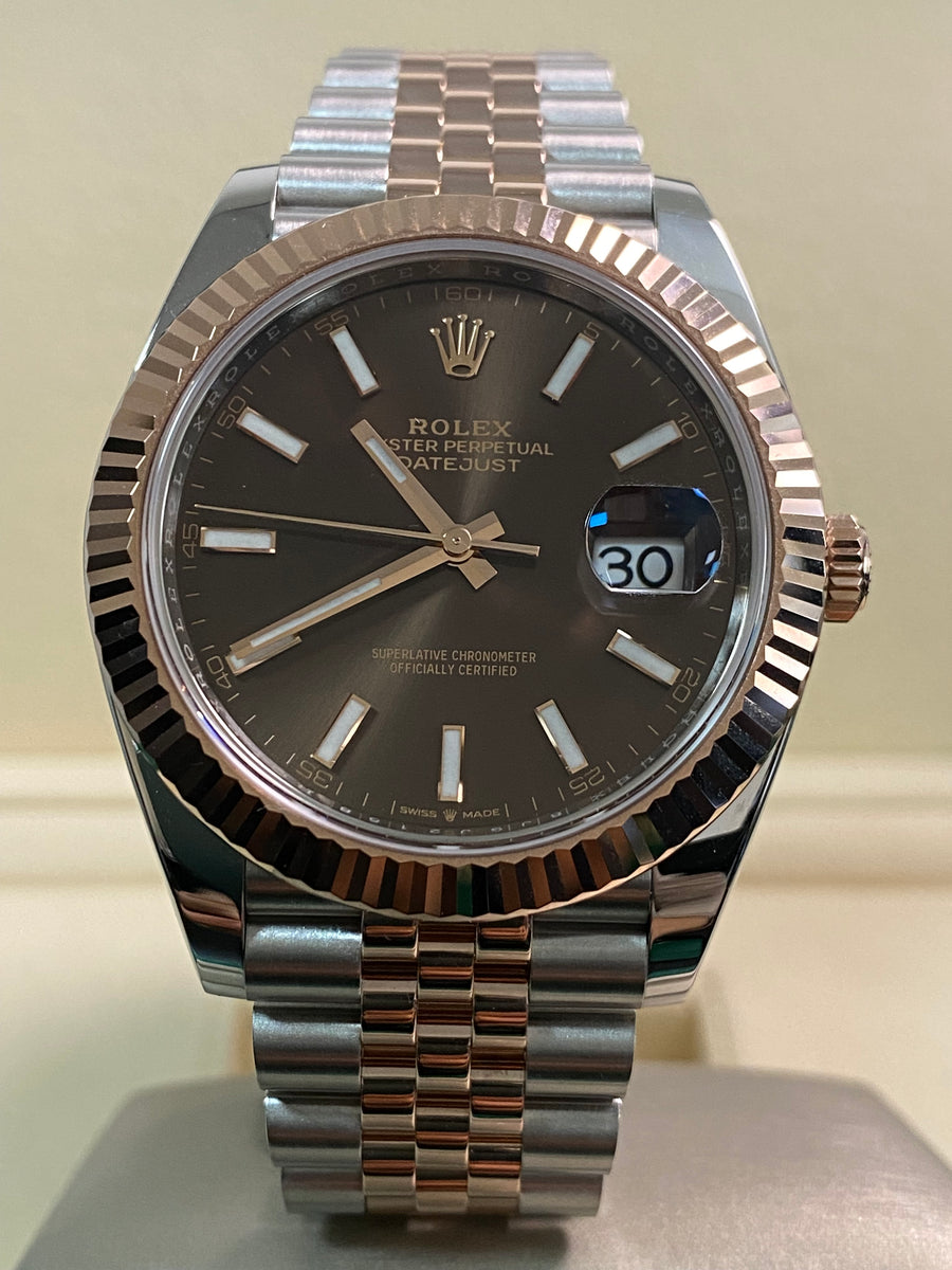 Rolex Steel and Everose Gold Datejust 41 - 2023 - Fluted Bezel - Chocolate Index Dial - Jubilee Bracelet - 126331 *FULL SET*