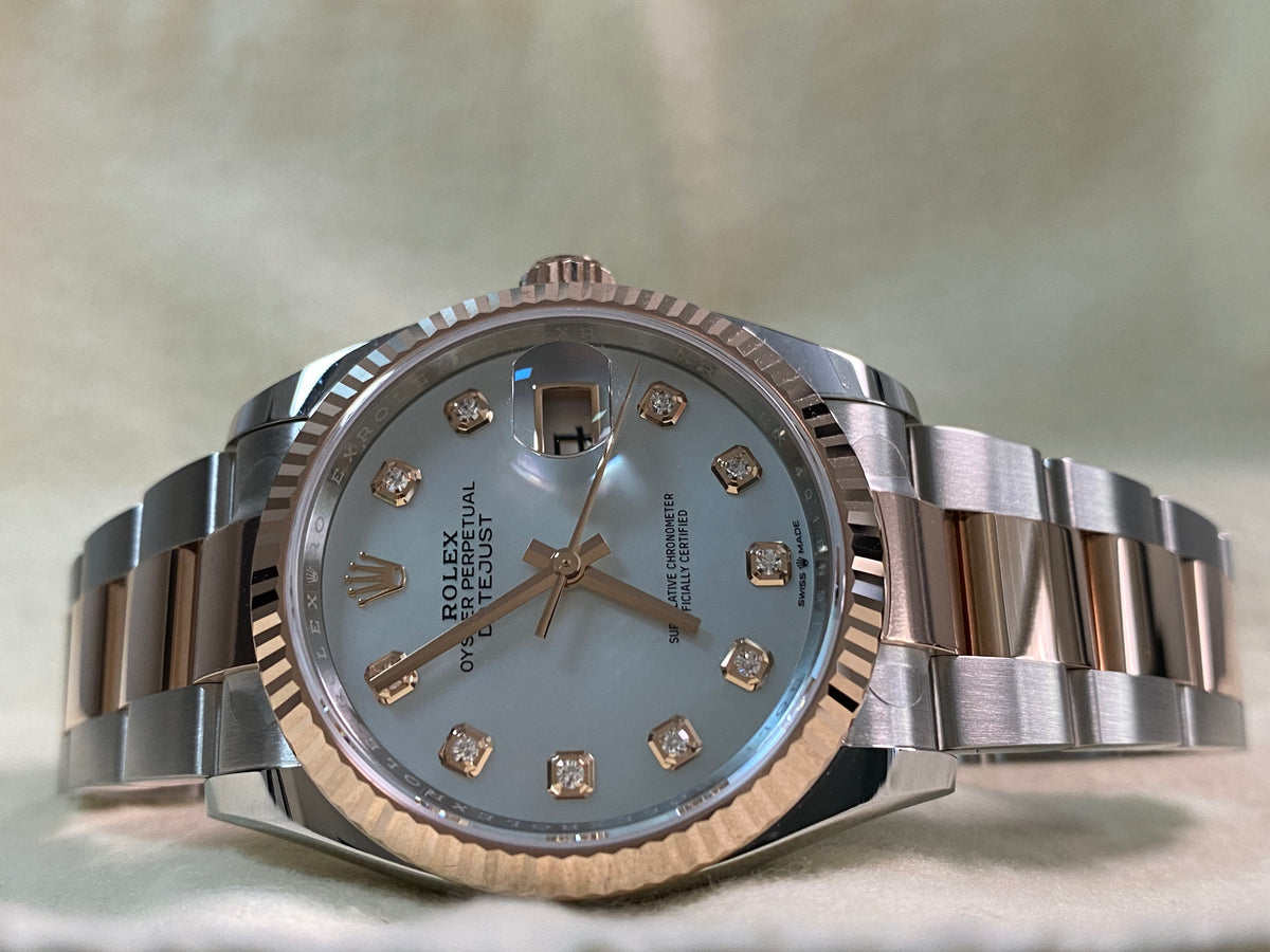 Rolex Steel and Everose Gold Datejust 36 - 2024 - Fluted Bezel - Mother-Of-Pearl Diamond Dial - Oyster Bracelet - 126231 *FULL SET*