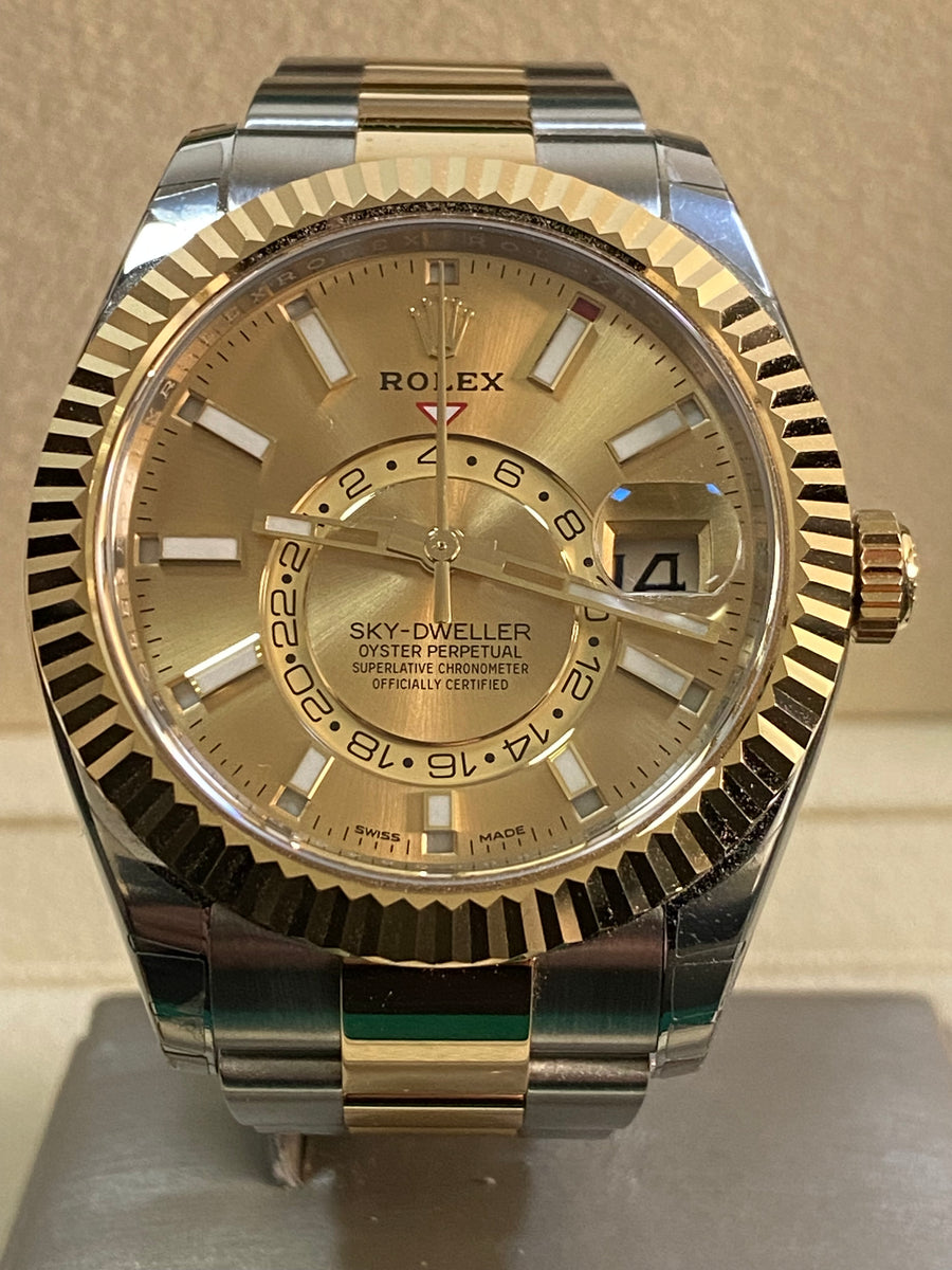 Rolex Yellow Rolesor Sky-Dweller - Champagne Index Dial - Oyster Bracelet - 326933 "Partial Stickers"