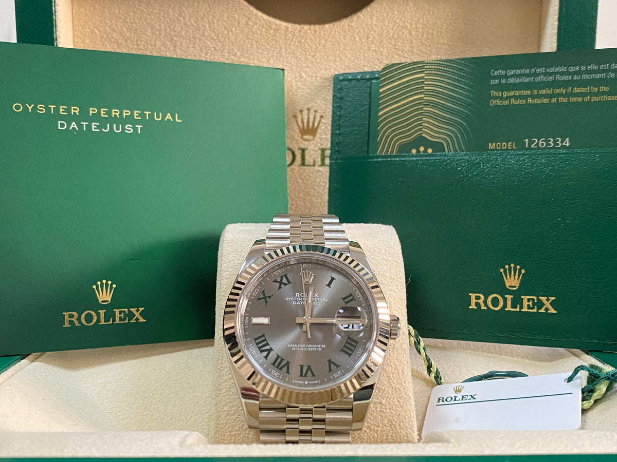 Rolex Steel and White Gold Datejust 41 - 2024 - Fluted Bezel - "Wimbledon" Dial - Jubilee Bracelet - 126334