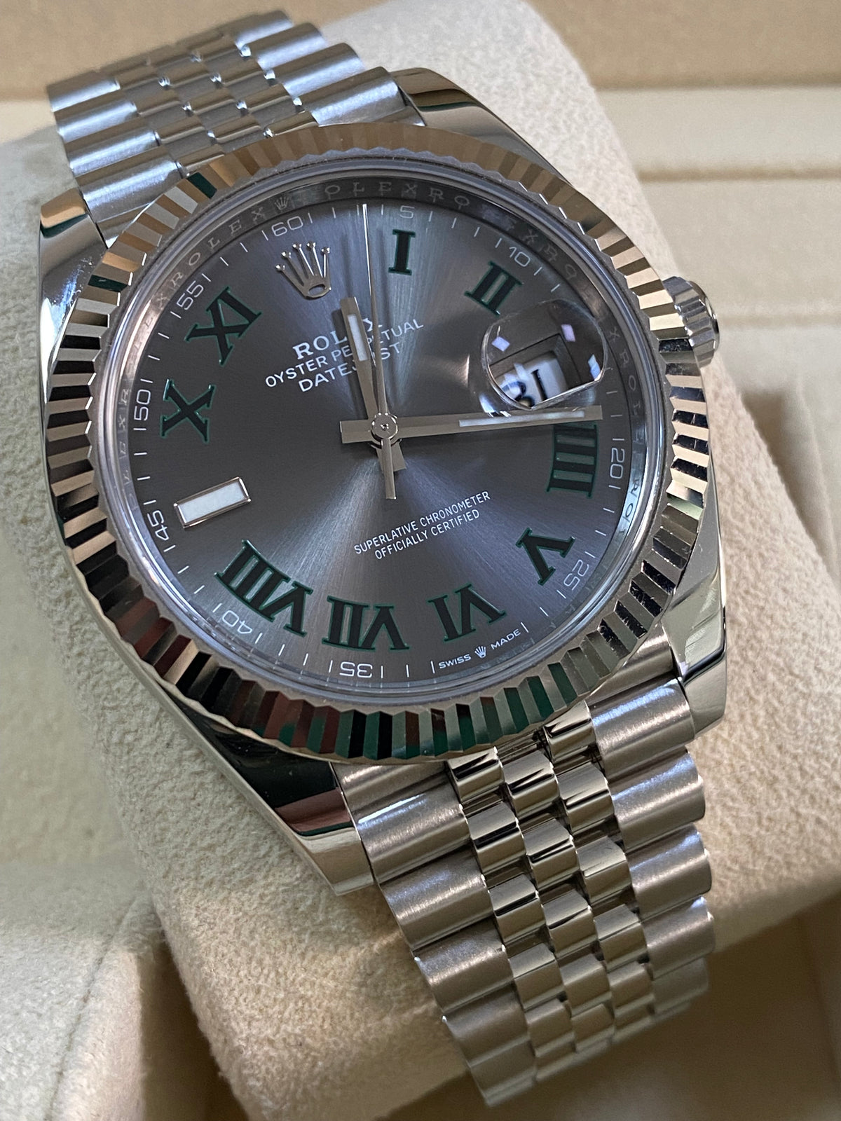 Rolex Steel and White Gold Datejust 41 - 2024 - Fluted Bezel - "Wimbledon" Dial - Jubilee Bracelet - 126334