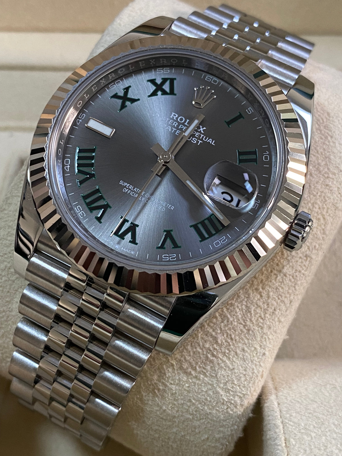 Rolex Steel and White Gold Datejust 41 - 2024 - Fluted Bezel - "Wimbledon" Dial - Jubilee Bracelet - 126334