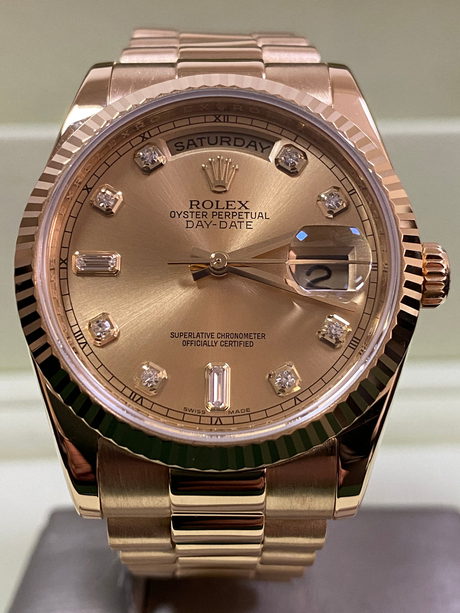 Rolex Yellow Gold Day-Date 36 - 2009 - Fluted Bezel - Factory Diamond Dial - President Bracelet - 118238