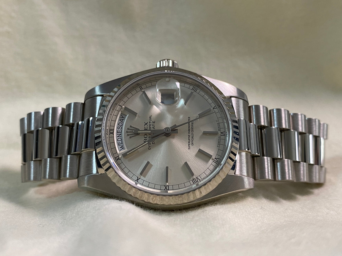 Rolex White Gold Day-Date 36 - 1983 - Fluted Bezel - Silver Index Dial - President Bracelet - 18039