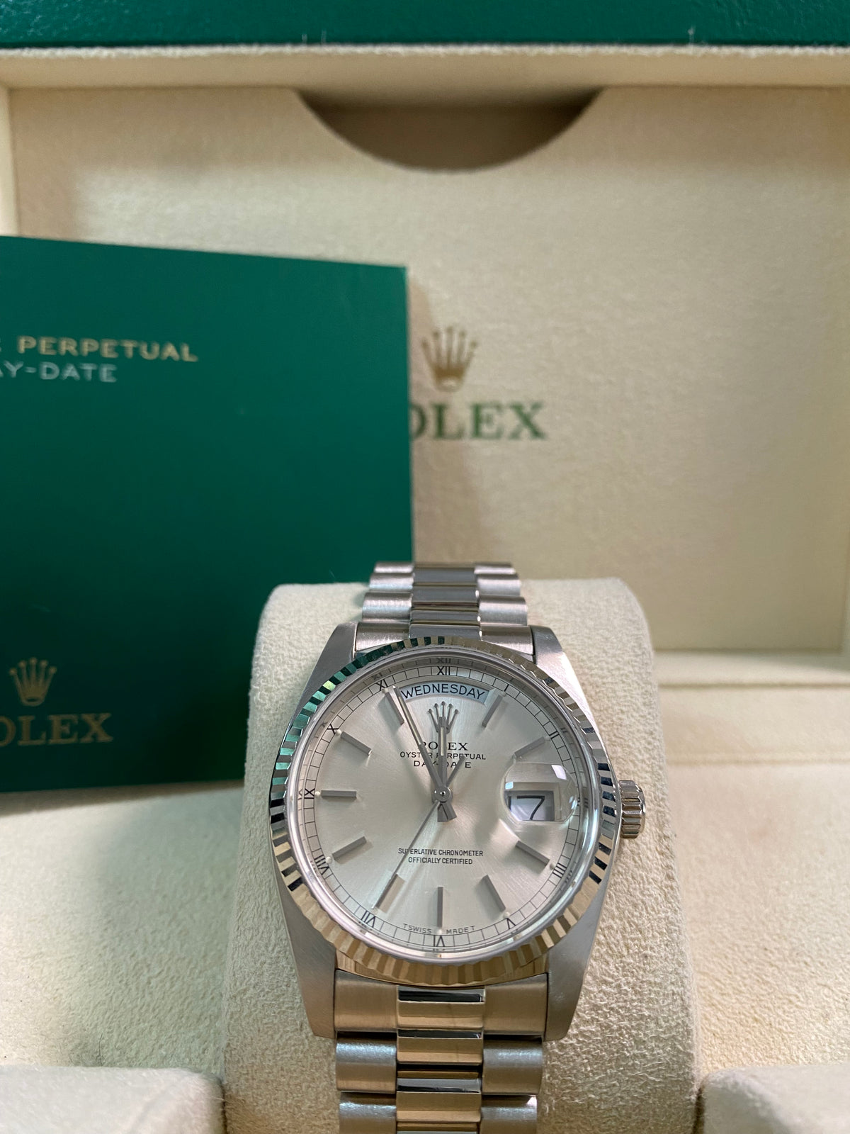 Rolex White Gold Day-Date 36 - 1983 - Fluted Bezel - Silver Index Dial - President Bracelet - 18039