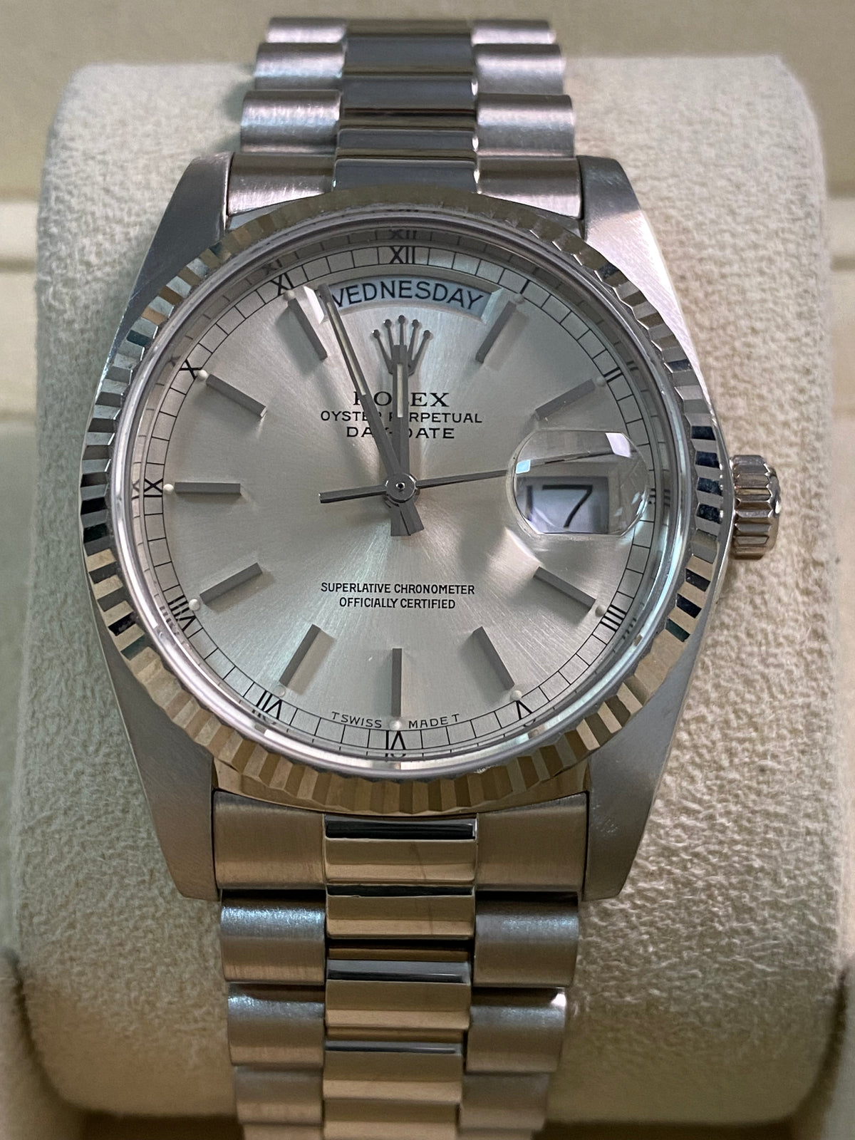 Rolex White Gold Day-Date 36 - 1983 - Fluted Bezel - Silver Index Dial - President Bracelet - 18039