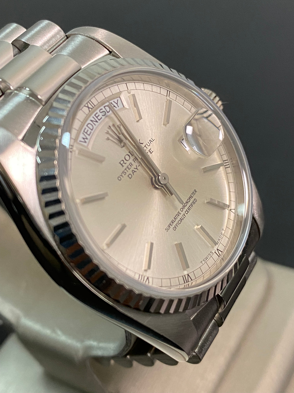 Rolex White Gold Day-Date 36 - 1983 - Fluted Bezel - Silver Index Dial - President Bracelet - 18039