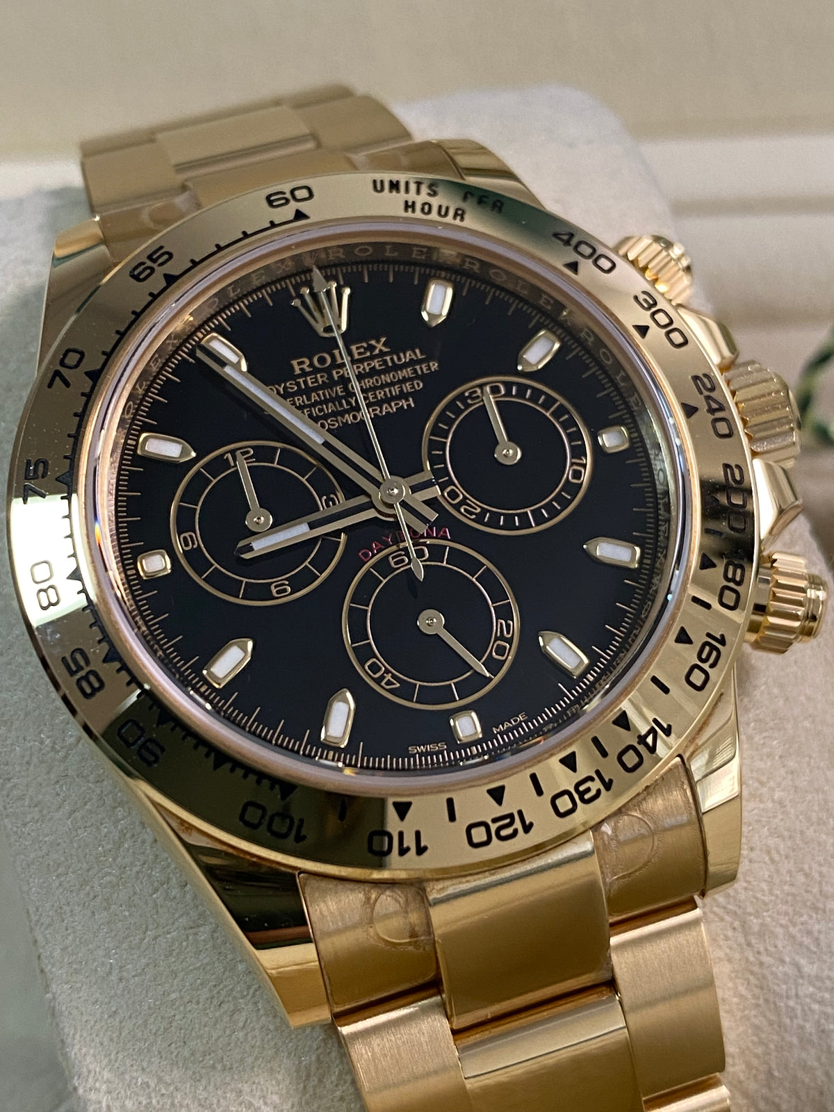 Rolex Yellow Gold Cosmograph Daytona - 2023 - Black Index Dial - 116508 *MOST STICKERS*