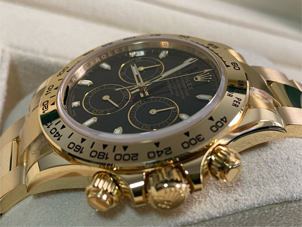 Rolex Yellow Gold Cosmograph Daytona - 2023 - Black Index Dial - 116508 *MOST STICKERS*