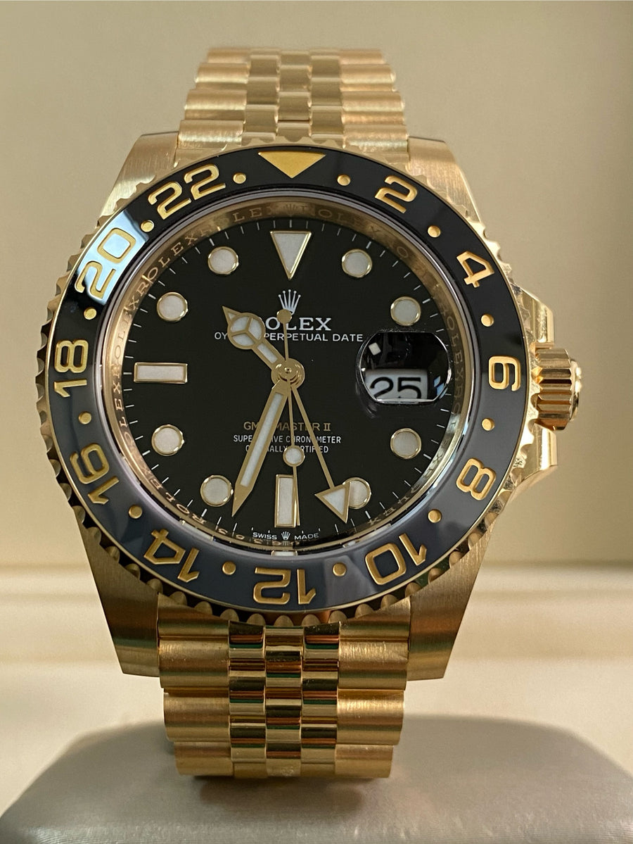 Rolex Yellow Gold GMT-Master II - 2024 - Grey and Black Bezel - Black Dial - Jubilee Bracelet - 126718GRNR *FULL SET*