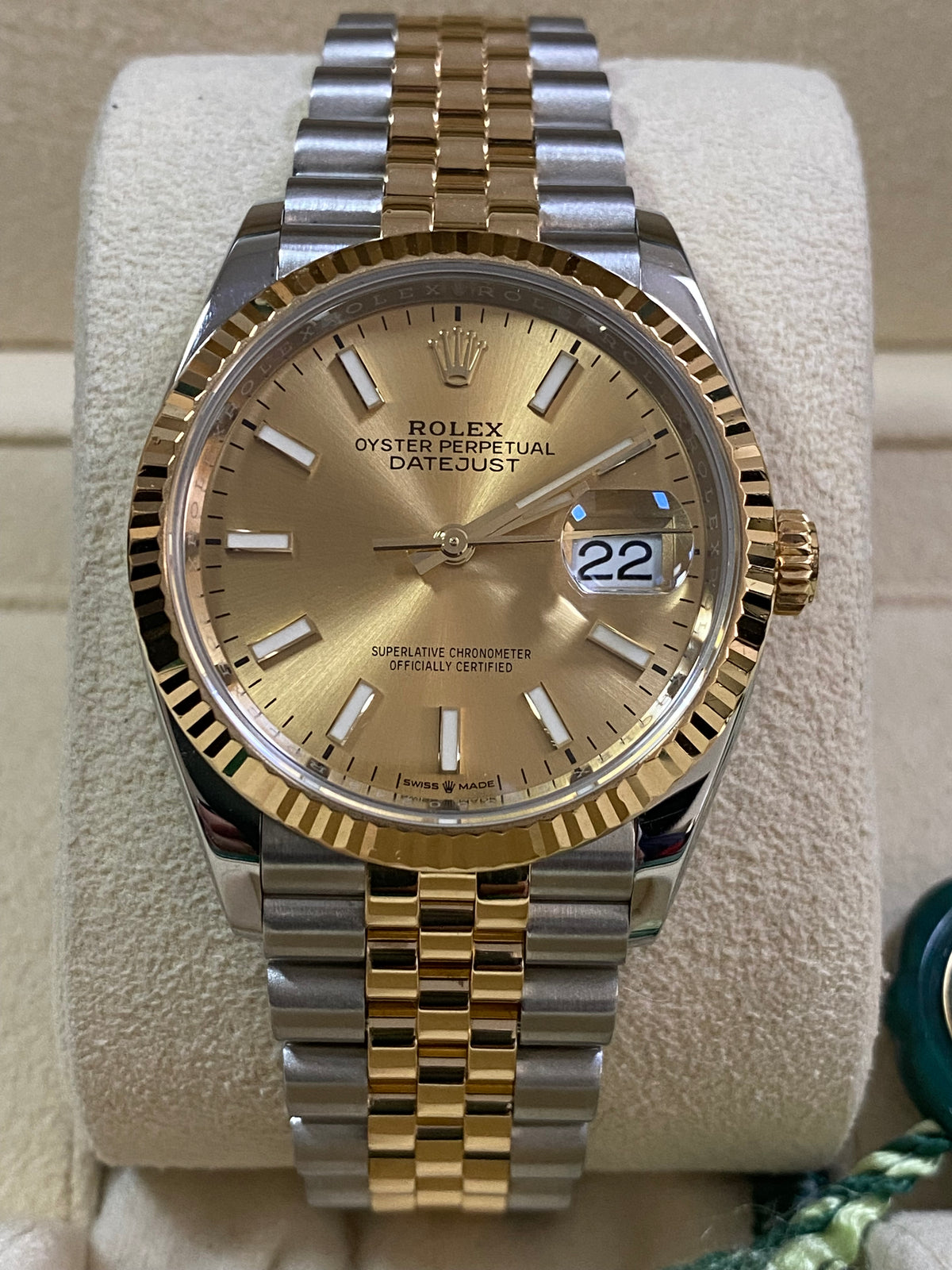 Rolex Steel and Yellow Gold Datejust 36 - 2018 - Fluted Bezel - Champagne Index Dial - Jubilee Bracelet - 126233